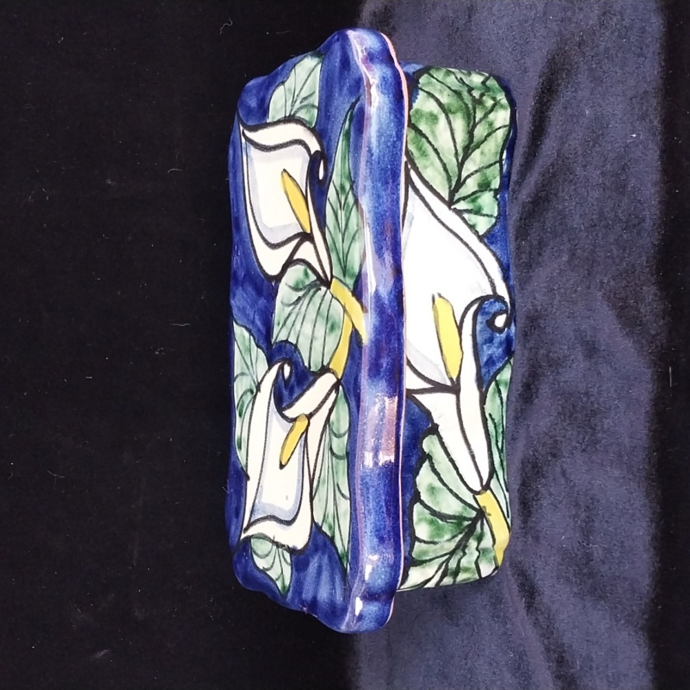Lg Vtg Mexican Talavera Pottery Terracotta Handpainted Easter Lilly Trin…